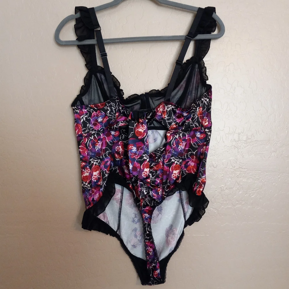 Torrid Satin Floral Ruffle Thong Bodysuit